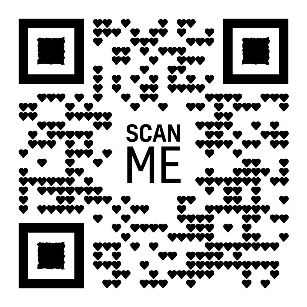 A qr code with heartsDescription automatically generated